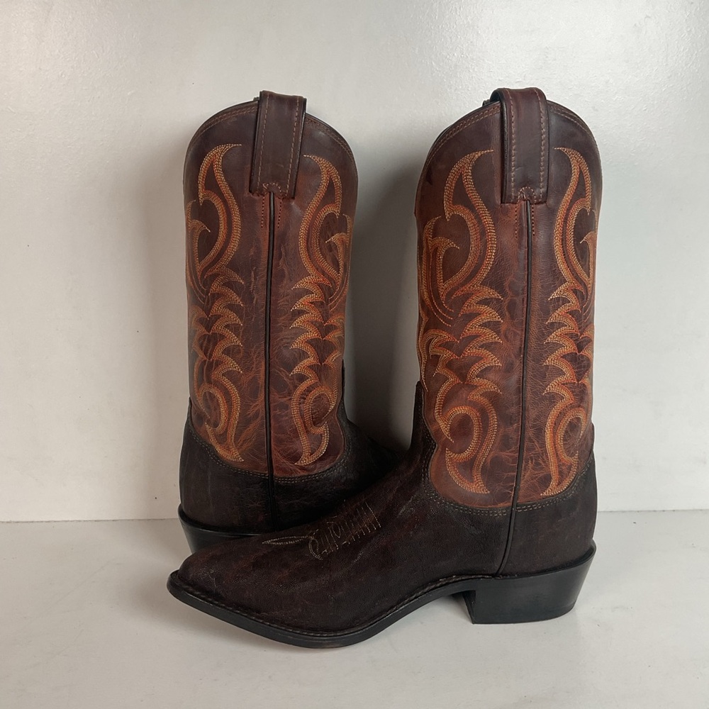 Tony Lama Men’s Vintage Chocolate Cowboy Boots 8.5 D USA Made Exotic - Picture 13 of 16